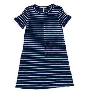 Lime n Chili - Women's Navy Blue and White Stripes Short Sleeves Dress - Size S